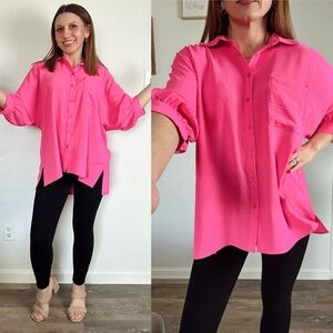 JODIFL Vibrant Pink oversized Button-Down Shirt size S/M